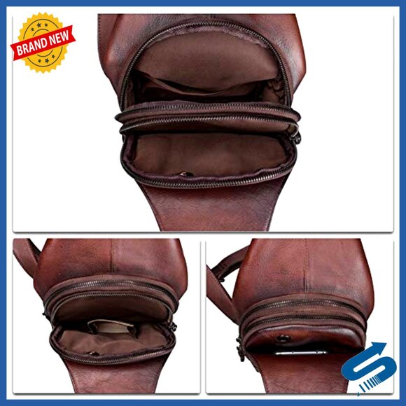 Genuine Leather Sling Backpack Daypack Crossbody Bag Adjustable Strap main image 6
